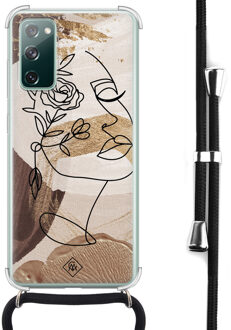 Casimoda Samsung Galaxy S20 FE hoesje met koord - Abstract gezicht bruin Bruin/beige