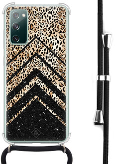 Casimoda Samsung Galaxy S20 FE hoesje met koord - Chevron luipaard Bruin/beige