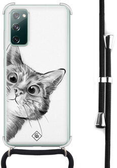 Casimoda Samsung Galaxy S20 FE hoesje met koord - Kiekeboe kat Wit