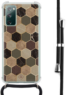 Casimoda Samsung Galaxy S20 FE hoesje met koord - Kubus groen bruin Bruin/beige