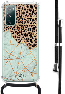 Casimoda Samsung Galaxy S20 FE hoesje met koord - Luipaard marmer mint Bruin/beige