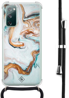Casimoda Samsung Galaxy S20 FE hoesje met koord - Marmer blauw goud Blauw, Goudkleurig