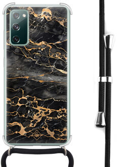 Casimoda Samsung Galaxy S20 FE hoesje met koord - Marmer grijs brons Zwart