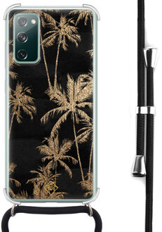 Casimoda Samsung Galaxy S20 FE hoesje met koord - Palmbomen Zwart, Goudkleurig