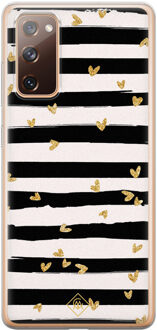 Casimoda Samsung Galaxy S20 FE siliconen telefoonhoesje - Hart streepjes Zwart, Goudkleurig