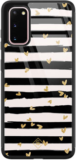 Casimoda Samsung Galaxy S20 glazen hardcase - Hart streepjes Zwart, Goudkleurig