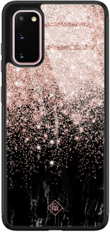 Casimoda Samsung Galaxy S20 glazen hardcase - Marmer twist Zwart, Rosekleurig
