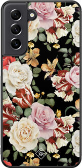 Casimoda Samsung Galaxy S21 FE hoesje - Flowerpower Zwart, Multi