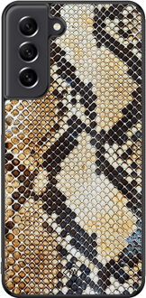 Casimoda Samsung Galaxy S21 FE hoesje - Golden snake Bruin/beige, Blauw