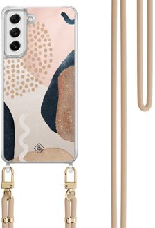 Casimoda Samsung Galaxy S21 FE hoesje met beige koord - Abstract dots Bruin/beige