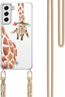 Casimoda Samsung Galaxy S21 FE hoesje met beige koord - Giraffe Bruin/beige