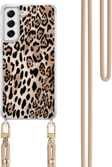 Casimoda Samsung Galaxy S21 FE hoesje met beige koord - Golden wildcat Bruin/beige