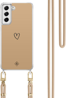 Casimoda Samsung Galaxy S21 FE hoesje met beige koord - Hart bruin Bruin/beige