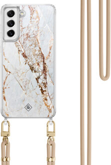 Casimoda Samsung Galaxy S21 FE hoesje met beige koord - Marmer goud Goudkleurig