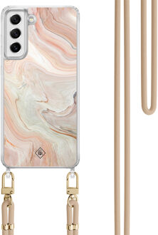 Casimoda Samsung Galaxy S21 FE hoesje met beige koord - Marmer waves Bruin/beige