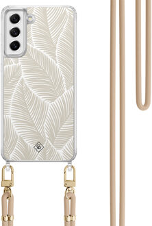 Casimoda Samsung Galaxy S21 FE hoesje met beige koord - Palm leaves beige Bruin/beige
