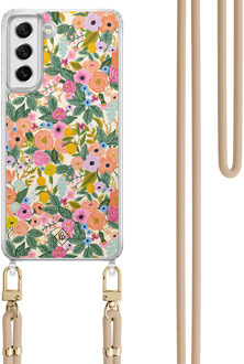 Casimoda Samsung Galaxy S21 FE hoesje met beige koord - Pink garden Roze