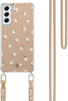 Casimoda Samsung Galaxy S21 FE hoesje met beige koord - Sweet daisies Bruin/beige