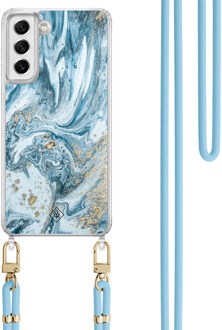 Casimoda Samsung Galaxy S21 FE hoesje met blauw koord - Marble sea