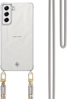Casimoda Samsung Galaxy S21 FE hoesje met grijs koord - Vive la vie Grijs/zilverkleurig