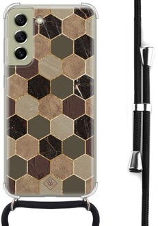 Casimoda Samsung Galaxy S21 FE hoesje met koord - Kubus groen bruin Bruin/beige