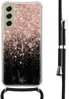 Casimoda Samsung Galaxy S21 FE hoesje met koord - Marmer twist Rosekleurig