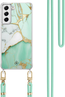 Casimoda Samsung Galaxy S21 FE hoesje met mint koord - Marmer mintgroen