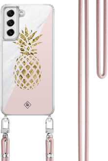 Casimoda Samsung Galaxy S21 FE hoesje met rosegoud koord - Ananas Roze