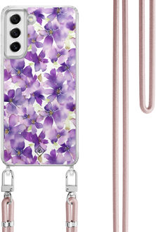 Casimoda Samsung Galaxy S21 FE hoesje met rosegoud koord - Floral violet Paars
