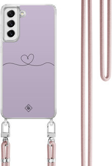 Casimoda Samsung Galaxy S21 FE hoesje met rosegoud koord - Hart lila Paars