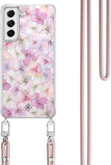 Casimoda Samsung Galaxy S21 FE hoesje met rosegoud koord - Hortensia Paars