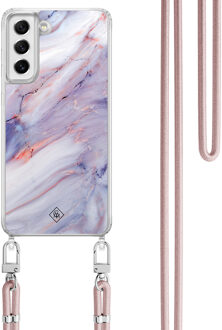 Casimoda Samsung Galaxy S21 FE hoesje met rosegoud koord - Marmer paars