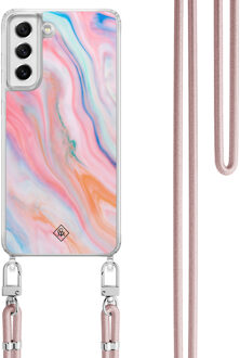 Casimoda Samsung Galaxy S21 FE hoesje met rosegoud koord - Pink glam Roze