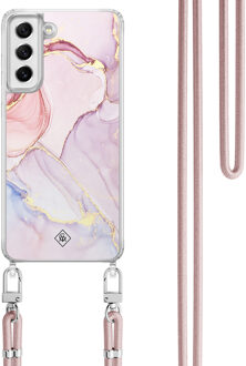 Casimoda Samsung Galaxy S21 FE hoesje met rosegoud koord - Purple sky Paars