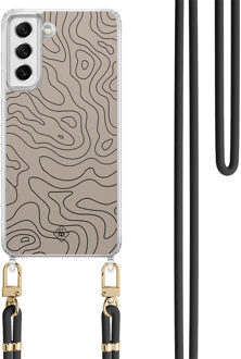 Casimoda Samsung Galaxy S21 FE hoesje met zwart koord - Abstract lines Bruin/beige