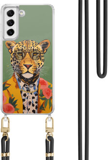 Casimoda Samsung Galaxy S21 FE hoesje met zwart koord - Luipaard hipster Groen