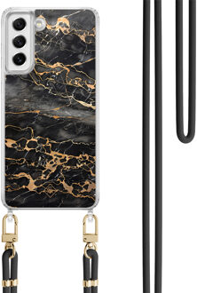 Casimoda Samsung Galaxy S21 FE hoesje met zwart koord - Marmer grijs brons