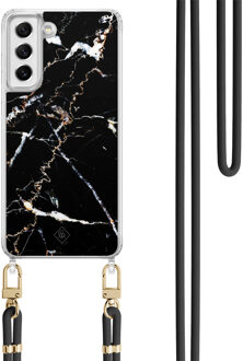 Casimoda Samsung Galaxy S21 FE hoesje met zwart koord - Marmer zwart