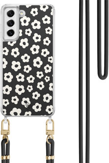 Casimoda Samsung Galaxy S21 FE hoesje met zwart koord - Retro bloempjes