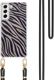 Casimoda Samsung Galaxy S21 FE hoesje met zwart koord - Wavy twist Blauw