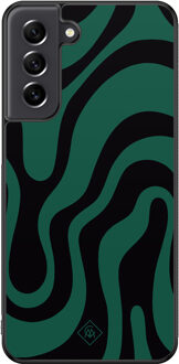 Casimoda Samsung Galaxy S21 FE hoesje - Swirl zwart groen Zwart, Groen