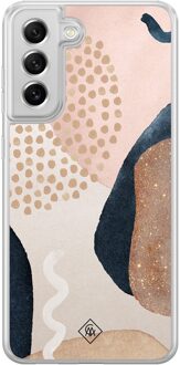 Casimoda Samsung Galaxy S21 FE hybride hoesje - Abstract dots Bruin/beige