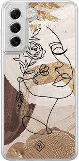 Casimoda Samsung Galaxy S21 FE hybride hoesje - Abstract gezicht bruin Bruin/beige
