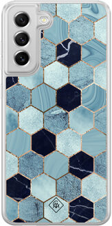 Casimoda Samsung Galaxy S21 FE hybride hoesje - Blue cubes Blauw