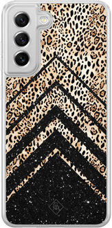 Casimoda Samsung Galaxy S21 FE hybride hoesje - Chevron luipaard Bruin/beige