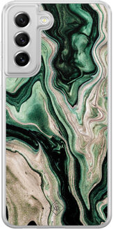 Casimoda Samsung Galaxy S21 FE hybride hoesje - Green waves Groen