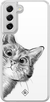 Casimoda Samsung Galaxy S21 FE hybride hoesje - Kat kiekeboe Wit
