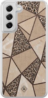 Casimoda Samsung Galaxy S21 FE hybride hoesje - Leopard abstract Bruin/beige