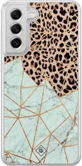 Casimoda Samsung Galaxy S21 FE hybride hoesje - Luipaard marmer mint