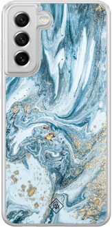 Casimoda Samsung Galaxy S21 FE hybride hoesje - Marble sea Blauw